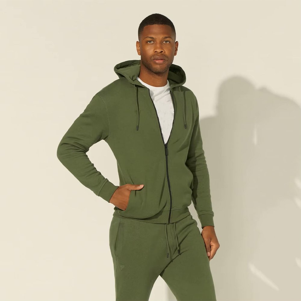 Men's Army Green Winter Full Zipper Hoodie - Image 2