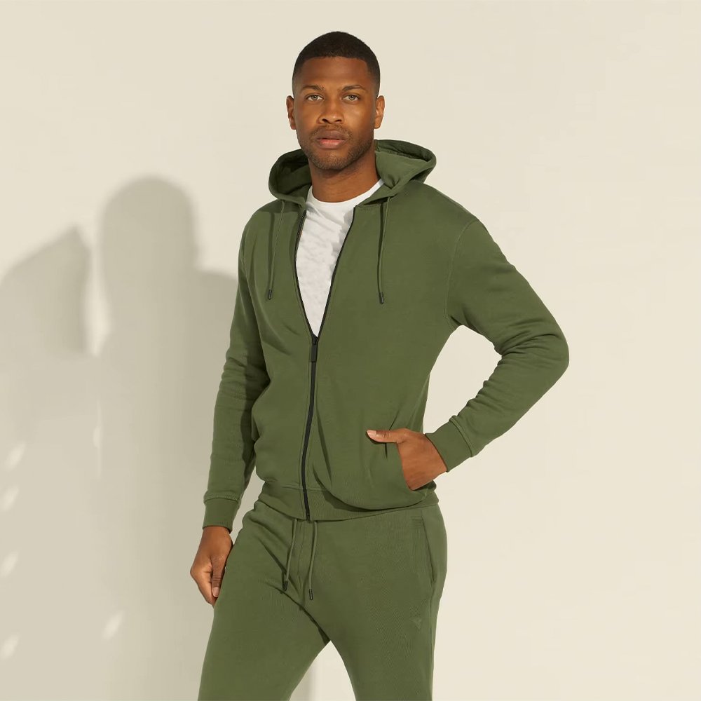 Men's Army Green Winter Full Zipper Hoodie - Image 3