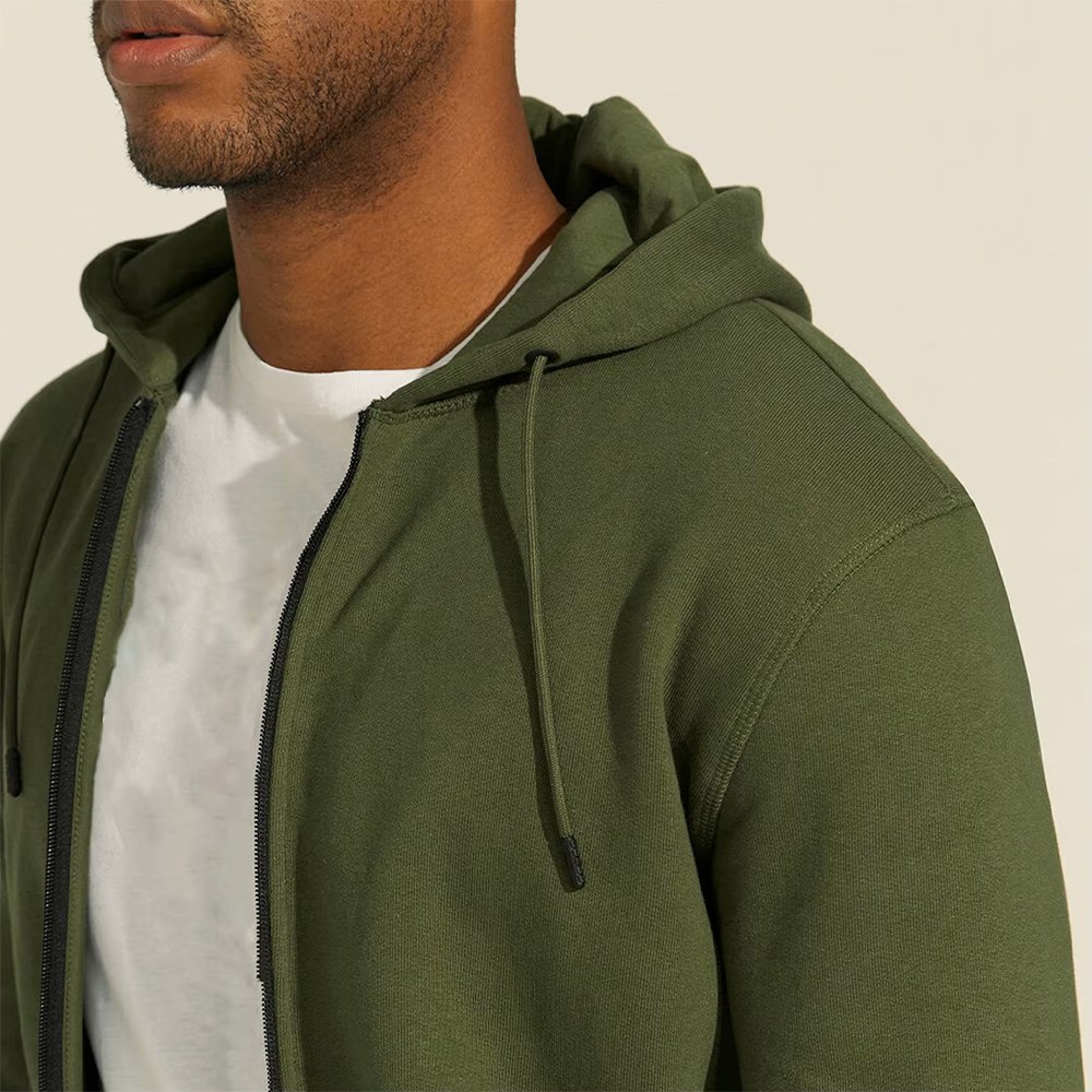 Men's Army Green Winter Full Zipper Hoodie - Image 6