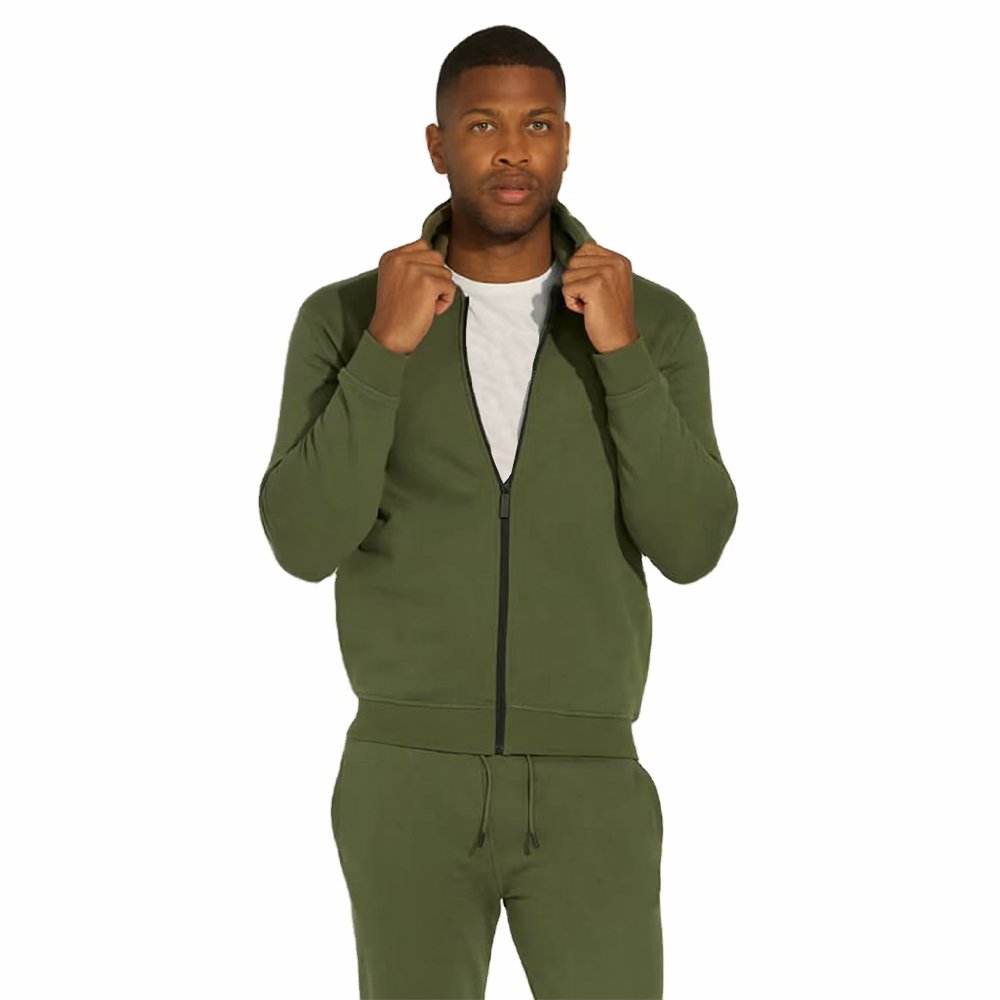 Men's Army Green Winter Full Zipper Hoodie